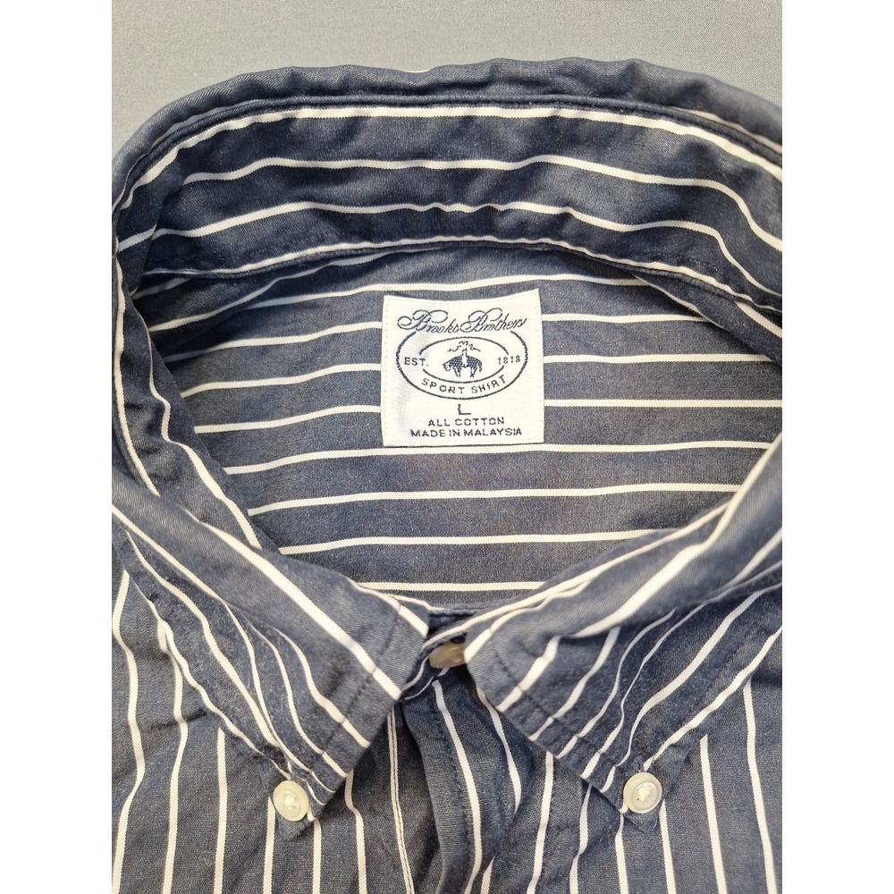 Brooks Brothers Large Grey Striped Sport Shirt Preppy Office Casual County Club - Picture 3 of 8